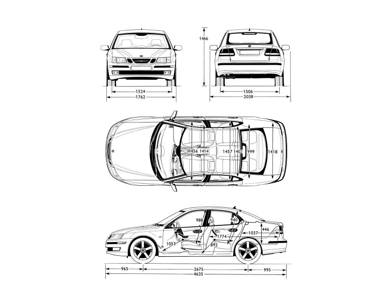 Saab 9-3 sedan чертеж