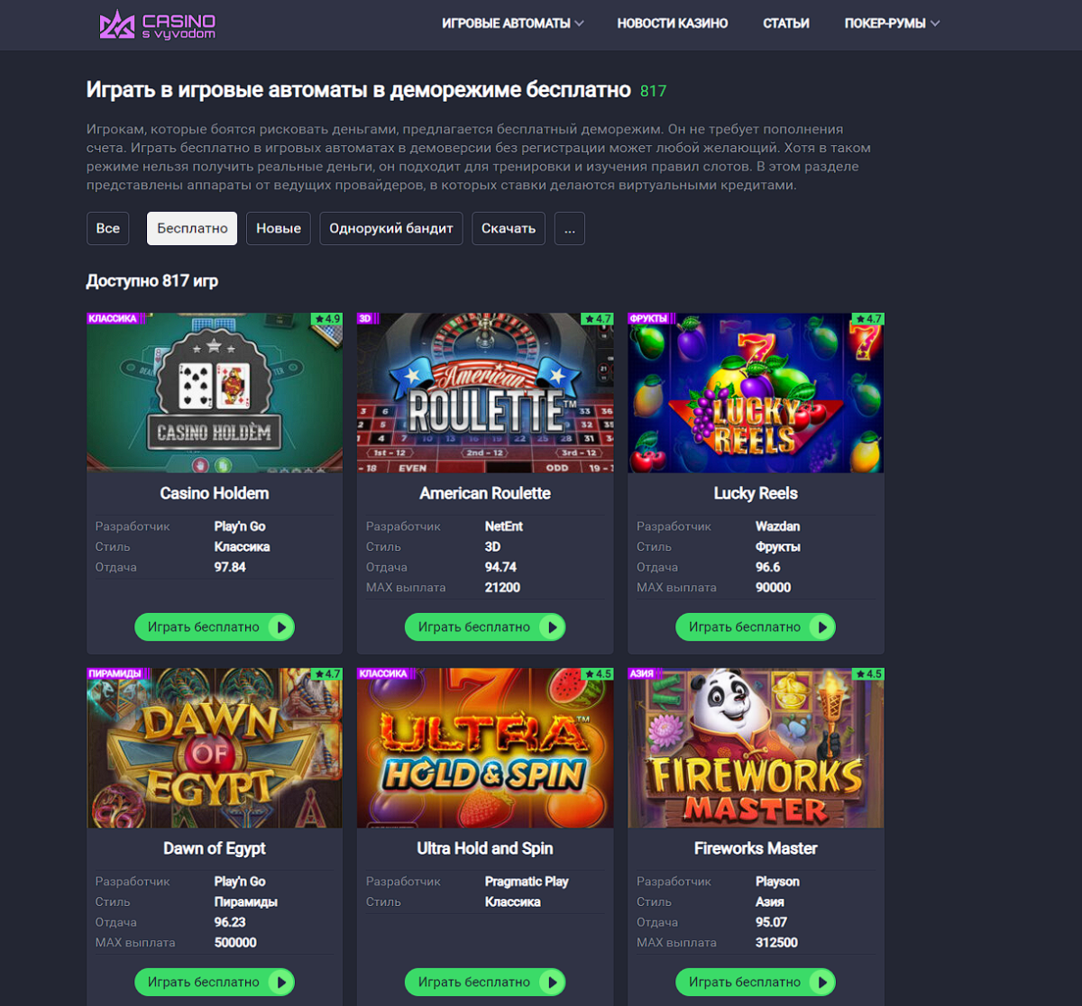 Играть в игровые автоматы 